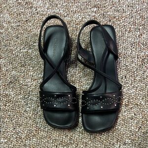 Black Stud-Embellished Cross-Strap Slingback Sandals